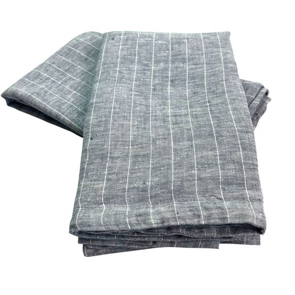 Crate & Barrel set of 2 King Pinstripe Pillow Shams Linen Gray Coastal Portugal - Picture 1 of 8